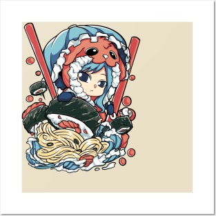 Aquarius mermaid cat ramen Posters and Art